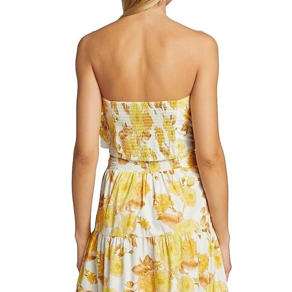 ba&sh Naimee Jaune Yellow White Floral Print Strapless Tube Top Women's Small S - Picture 3 of 8